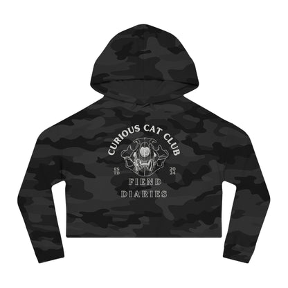 CAMO CURIOUS CAT CLUB CROP HOODIE