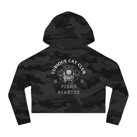 CAMO CURIOUS CAT CLUB CROP HOODIE