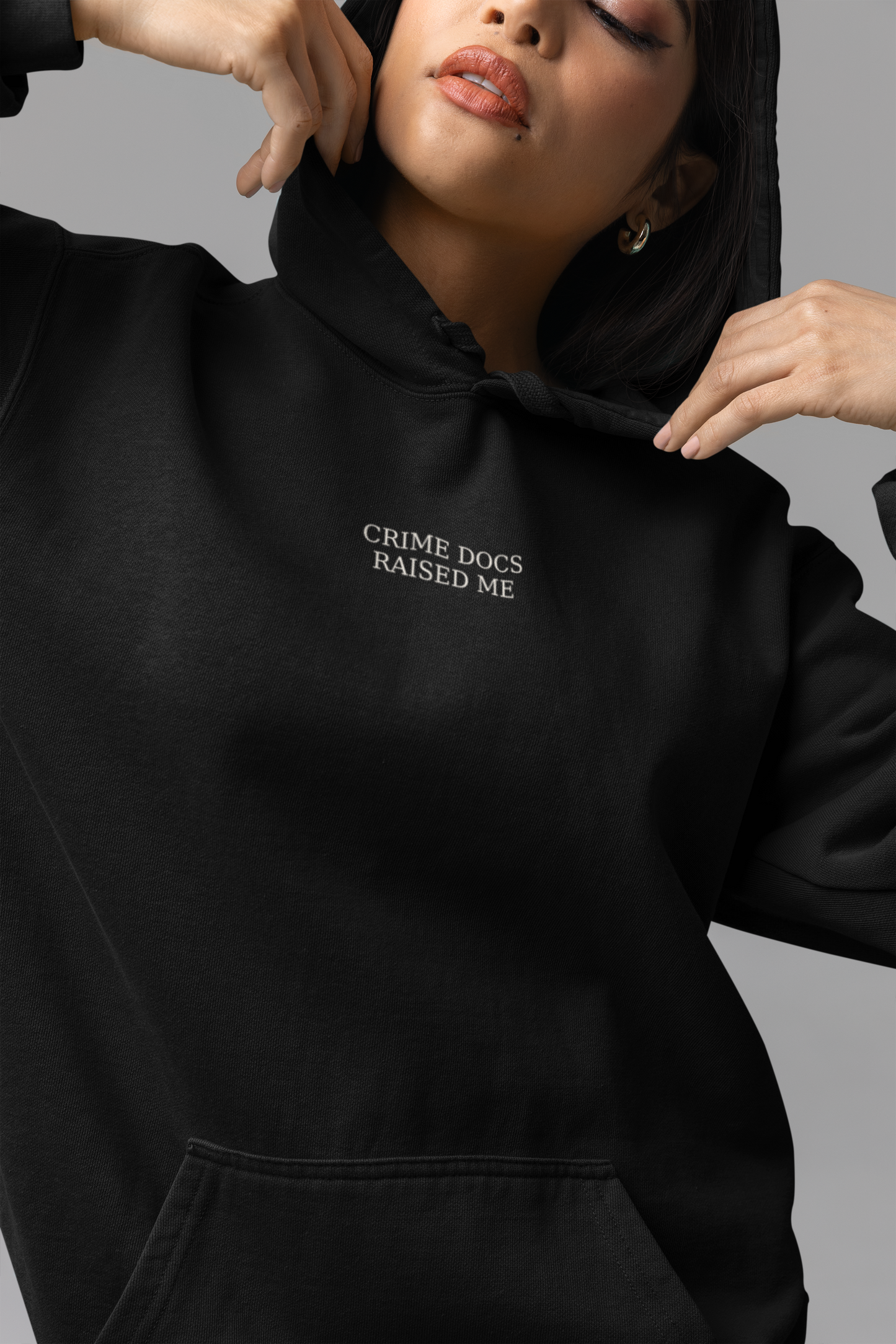 TRUE CRIME DOCUMENTARY- EMBROIDERED FLEECE HOODIE
