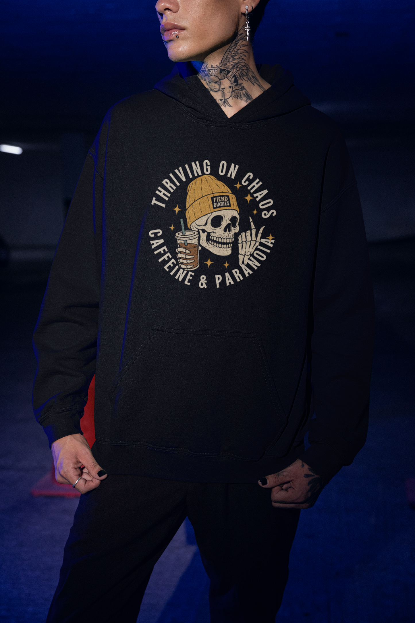 CAFFEINE CHAOS PARANOIA- FLEECE HOODIE